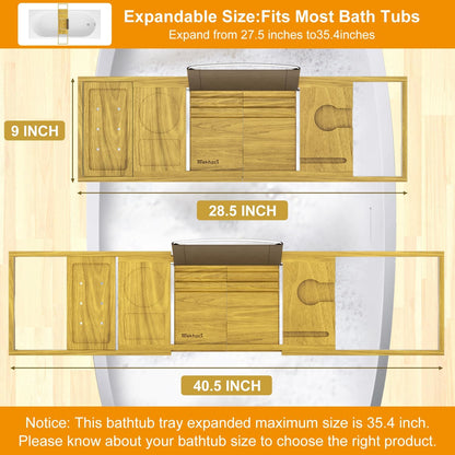 Bathtub Tray Caddy - Bath Tray - Bath Tub Table Tray Caddy - Bamboo Bath Tray for Tub