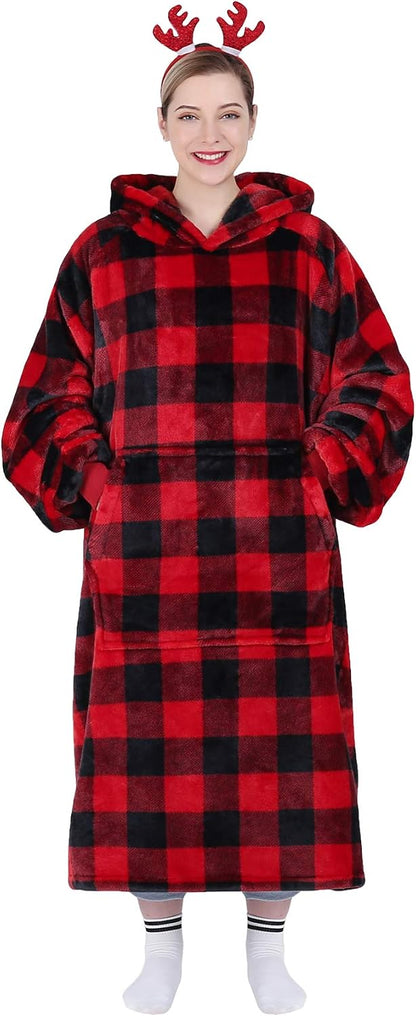 Waitu Wearable Blanket Sweatshirt Gifts for Women and Men, Warm and Cozy Giant Blanket Hoodie, Thick Flannel Blanket with Sleeves and Giant Pocket - Dark Gray