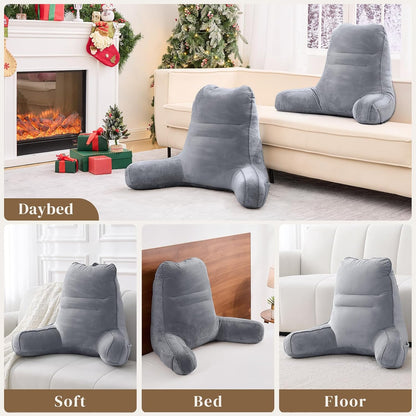 Sasttie Reading Pillows for Sitting in Bed Adult, Back Pillow Bed Sitting Up, Back-Rest Support Cushion for Sit Up on Couch, Sofa, and Floor, Dorm Essentials, Oeko-Tex Certified, Dark Grey