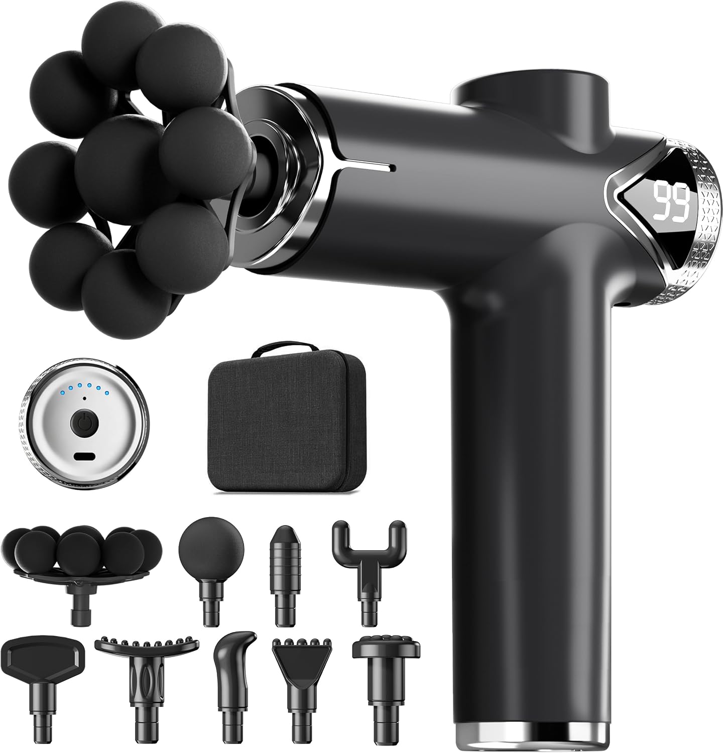 LEERCON Massage Gun, Deep Tissue Massager Gun for Pain Relief, Back Massage with 9 Massage Heads and 6 Speeds, Percussion Massager for Athletes, Gifts for Women Men Father's Day, Black