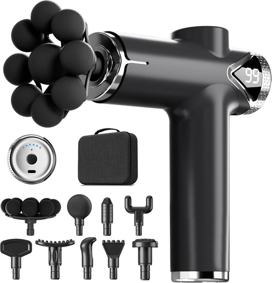 LEERCON Massage Gun Deep Tissue Back Massager for Pain Relief with 9 Heads