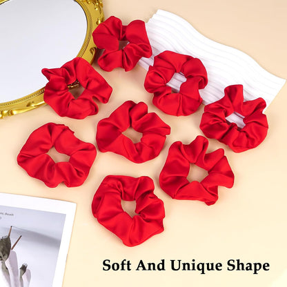 Satin Scrunchies for Women – 8PCS Blush & Brown Silk Hair Ties Set – No Crease, Frizz-Free, Gentle Elastic Hair Bands, Soft & Stylish Everyday Hair Accessories Gifts