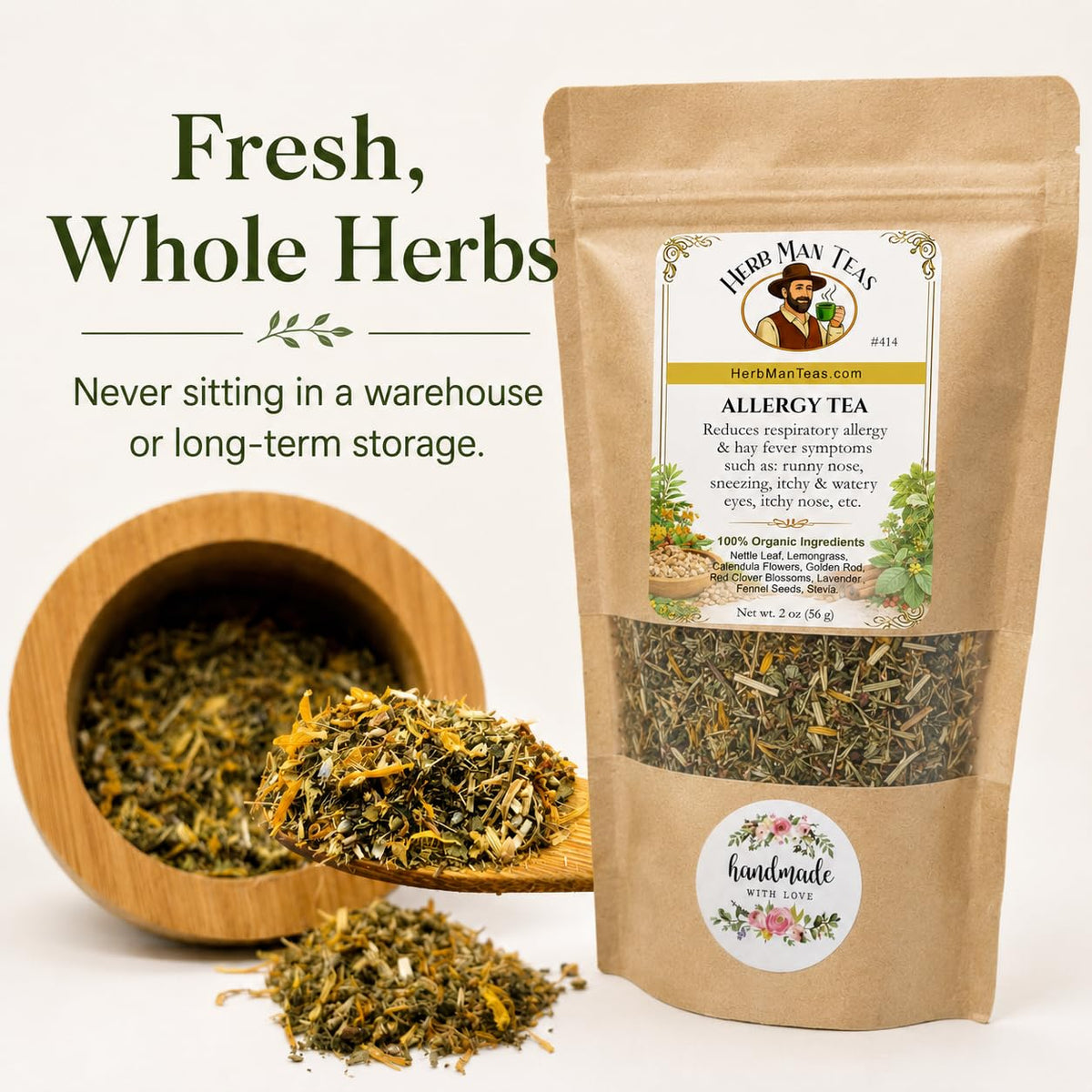 ALLERGY TEA – Herbal blend for seasonal irritation: sneezing, runny nose & itchy eyes – Formulated by Master herbalist Khabir – 100% Organic, Non-GMO, No Additives