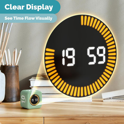 KADAMS Pomodoro Timer – Visual Cube with 5/10/30/60 Min Presets, LED Countdown Ring & Count Up Mode, Silent Flip Productivity Timer for Study, Classroom, Office, Cooking