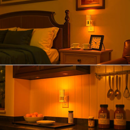 Briignite Night Lights Plug into Wall, Modern LED Night Light Plug in, Dusk to Dawn Sensor,Amber Night Light 0-100LM Adjustable Brightness, Dimmable NightLight for Hallway, Bedroom, Stairway, 2 Pack