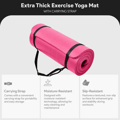 BalanceFrom Yoga Mat, 1-Inch Extra Thick High Density Exercise Mat, Anti-Tear Exercise Yoga Mat with Carrying Strap, Suitable for Various Yoga Exercises, Multiple Colors