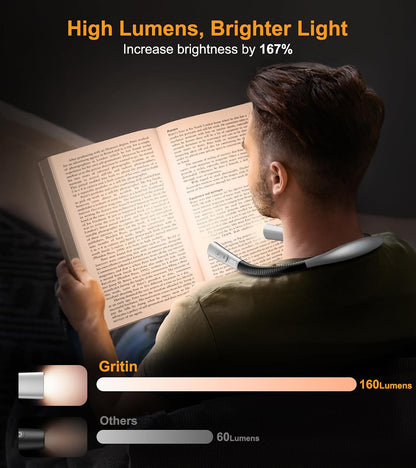 Gritin Book Light,Eye Caring 3 Colors & Stepless Dimming Neck Reading Light