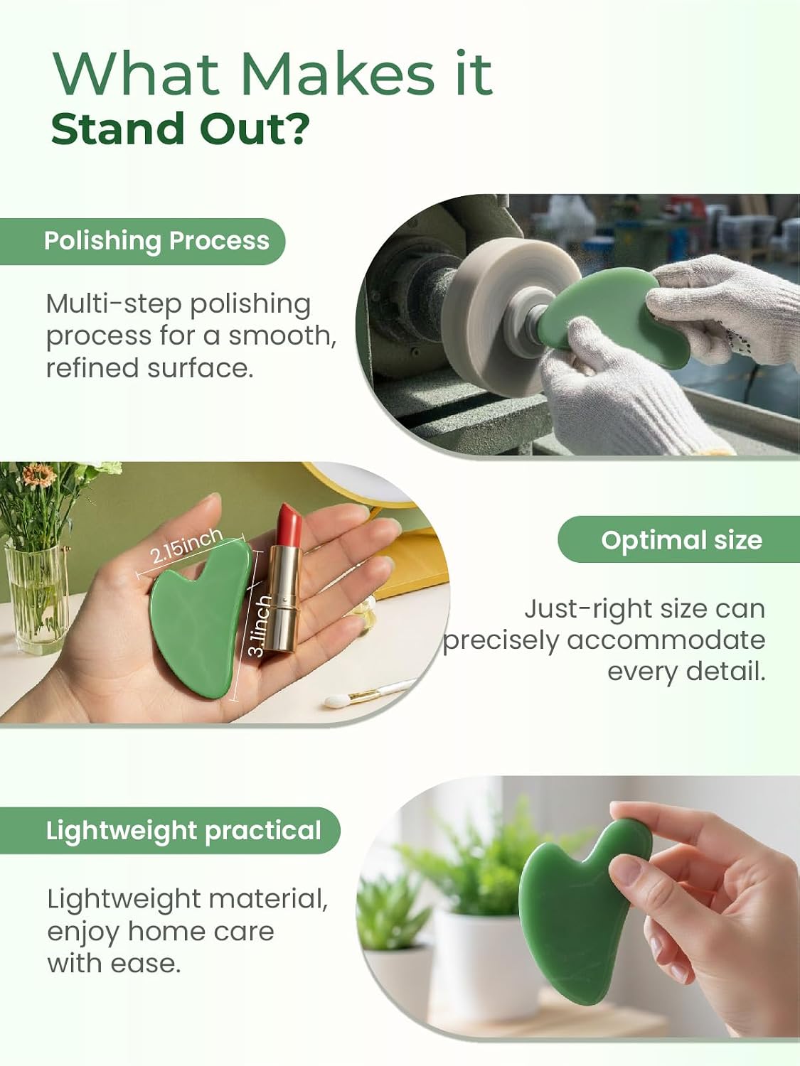 Gua Sha Facial Tools, Natural Jade Stone Guasha Tool for Face Acupuncture Therapy Trigger Point Treatment, Gua Sha Scraping Massage Tool (Green)