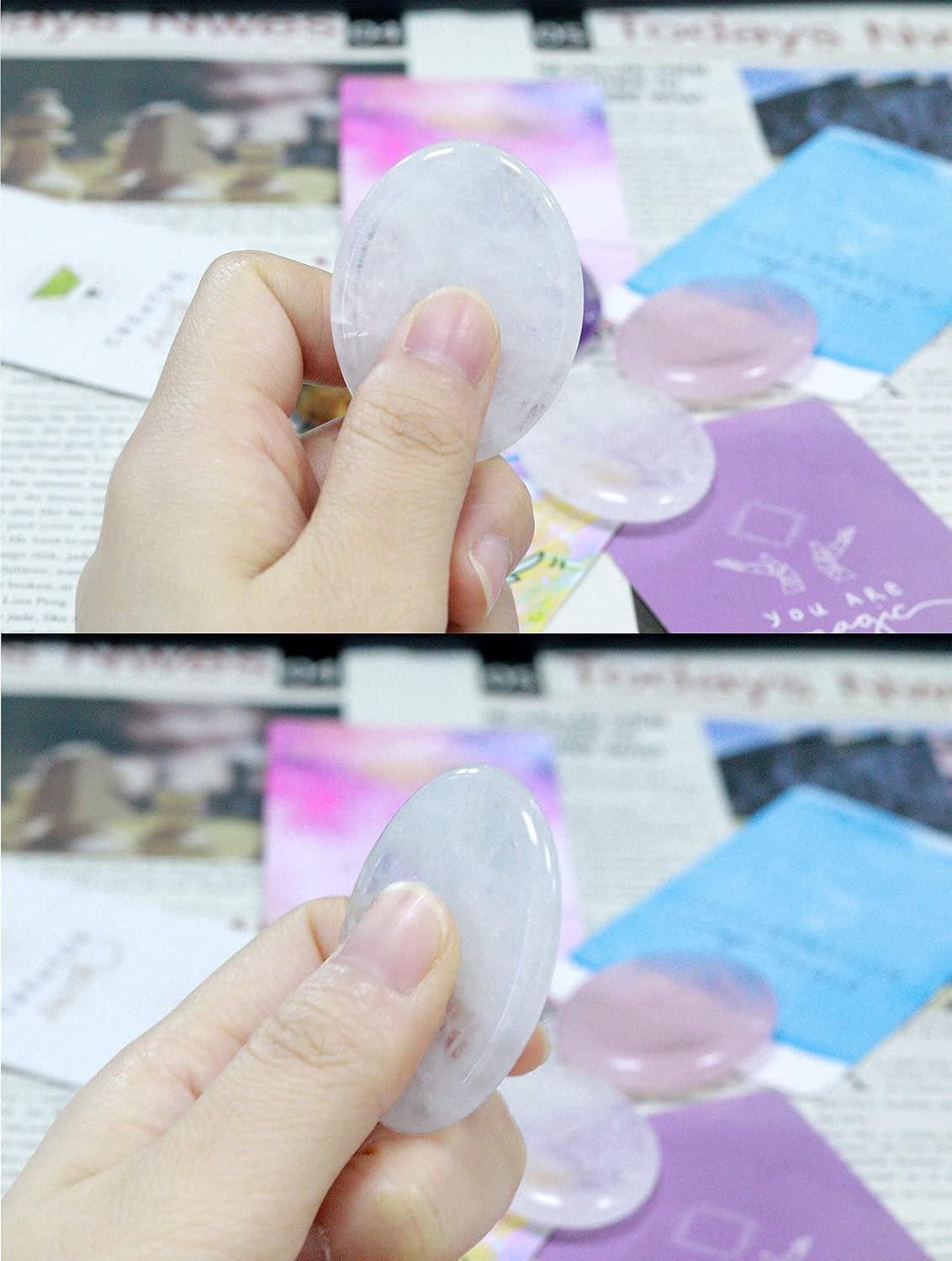 YATOJUZI Thumb Worry Stones for Anxiety Stress Relief Items Healing Crystals Natural Amethyst Rose Quartz Crystal Palm Pocket Stone Gemstones Meditation Reiki Spiritual Gifts for Women Men 2PCS