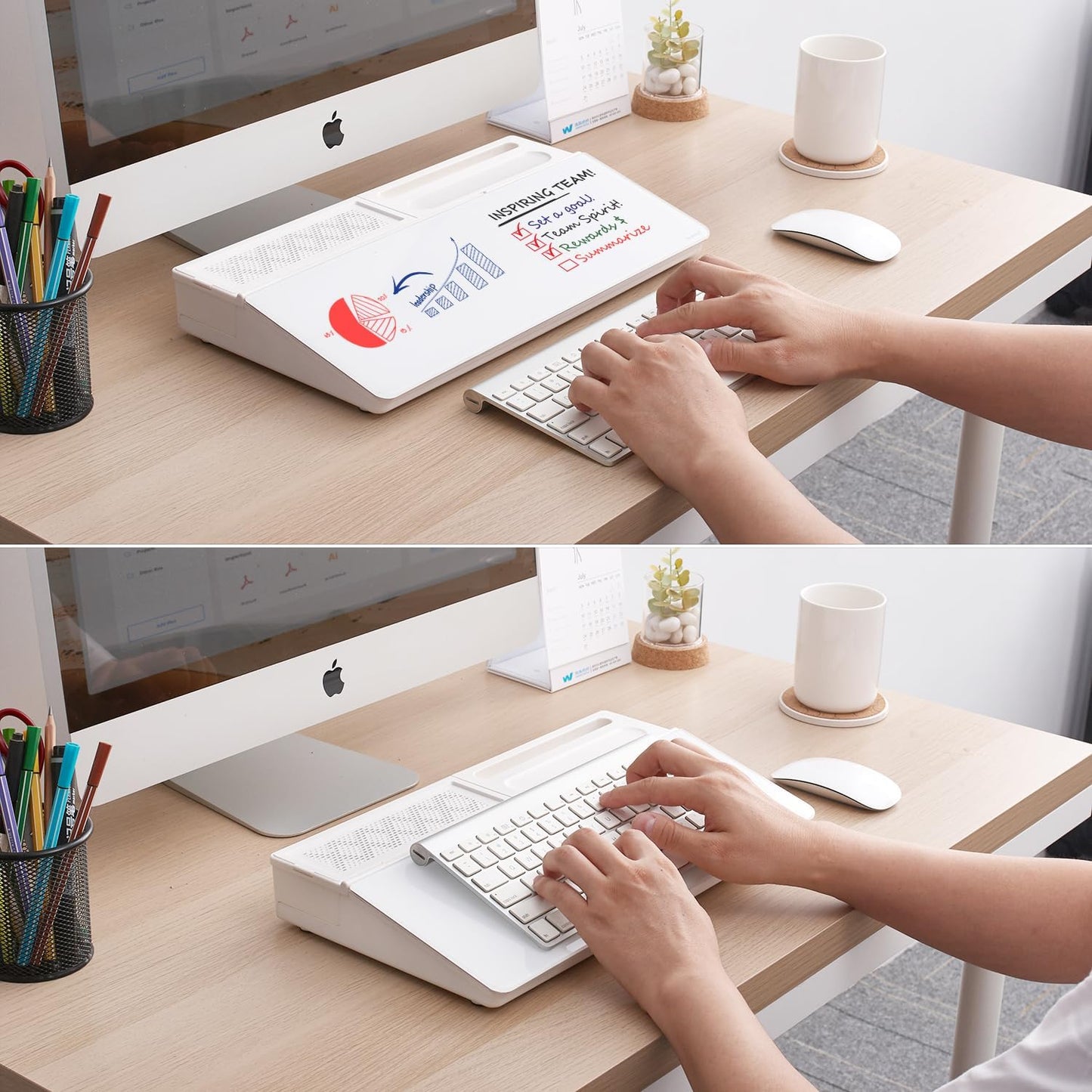 TSJ OFFICE Whiteboard Weekly Dry-Erase-Board - Desktop White Board Calendar Desk Organizers with Accessories Computer Keyboard Stand with Drawer, for Office, Home, School Supplies - White Calendar