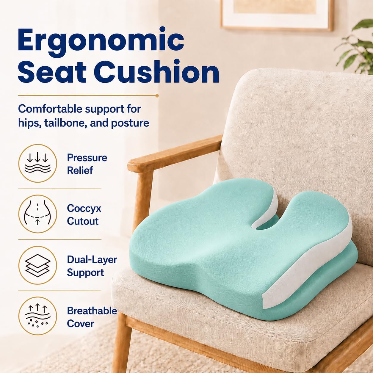 Seat Cushions for Office Chairs Wheelchair Cushion for Long Sitting Back Pain，Memory Foam Seat Car Computer Desk Chair Cushion，Coccyx Cushion for Tailbone Pain Relief Cushion Office Chair Black