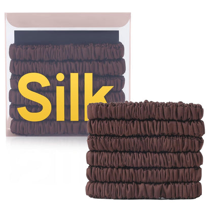 6Pcs Silk Hair Ties 100% Pure Mulberry Silk Scrunchies for Women Girls | No Hair Crease, Anti Frizz, Gentle Hold, No Damage, Black Brown Pink