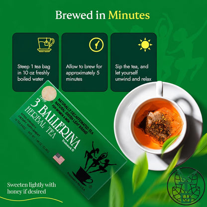 3 Ballerina Caffeine-Free Extra Strength Herbal Tea, 18 Count, Pack of 2