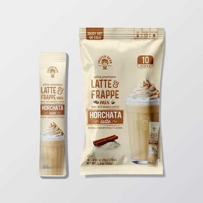 The Frozen Bean Vanilla Bean Frappe & Latte Instant Mix (10 Sticks), Made with Arabica Coffee, Double Shot Caffeine, Low Sugar & Premium Ingredients, Hot, Iced, or Blended Drinks
