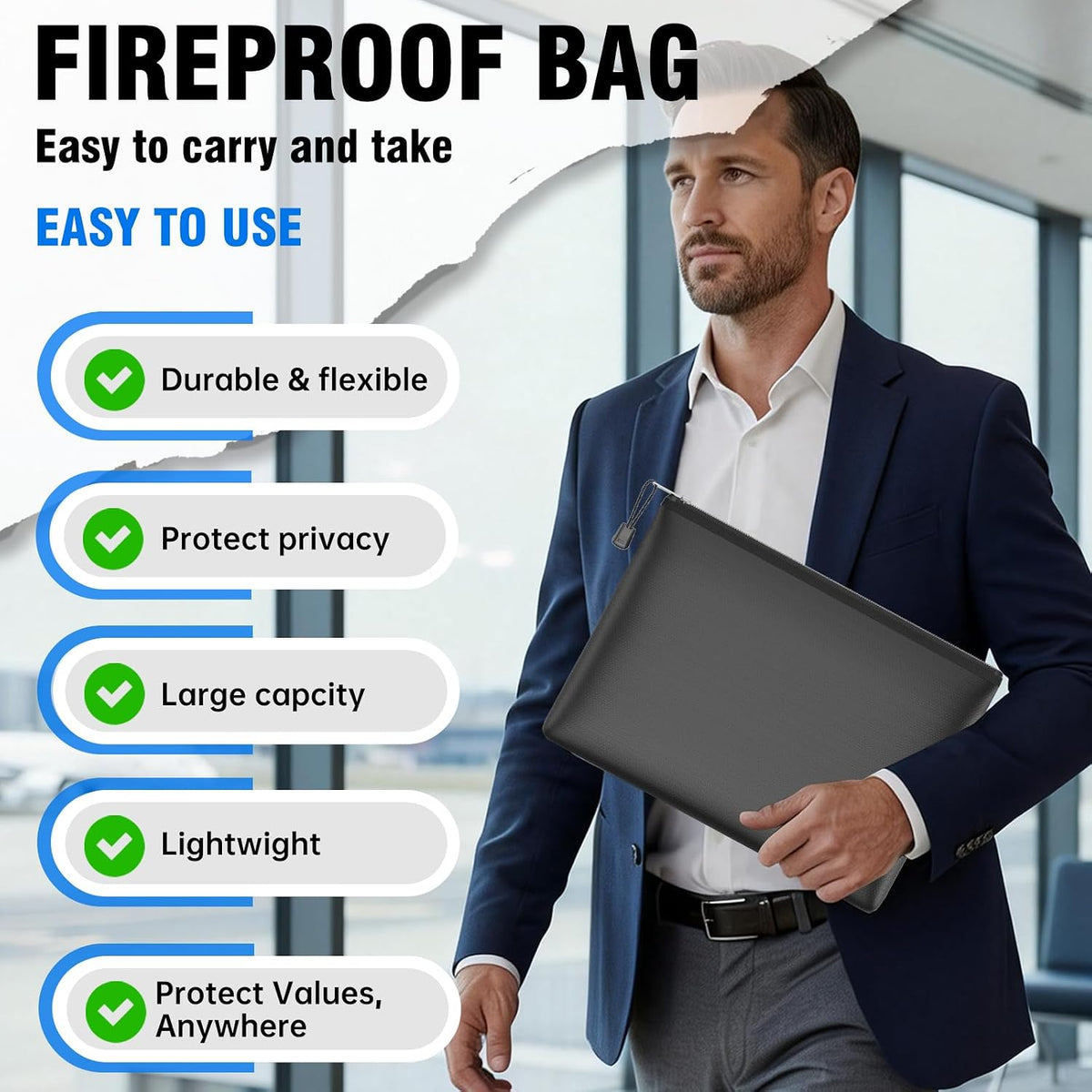 Fireproof Document Bag with Zipper,File Organizer,13.5"x10", 5 Pack