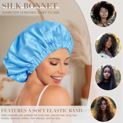 Satin Bonnet Silk Bonnet Hair Bonnet for Sleeping-Slouchy Beanie Hat Satin Sleep Cap for Women's Natural & Curly Hair(Blue Zircon)