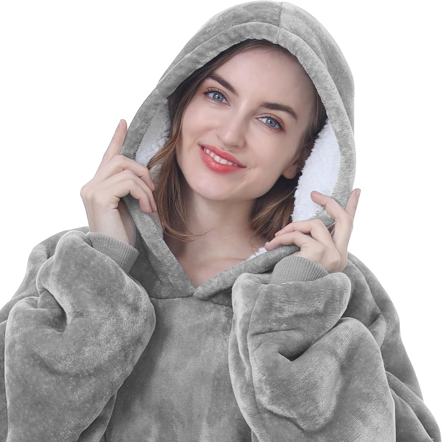 Kipswiza Wearable Blanket Hoodie Gifts for Women and Men, Oversized Cozy Warm Flannel Sherpa Hooded Blankets Sweatshirt with Giant Pockets for Adult and Teens, Dark Gray