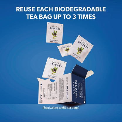 NUTRADEFENCE - Cold and Flu Tea | Immunity Tea - Supports & Boosts The Immune System – Includes Elderberry, Eucalyptus and Licorice Root - 20 Enveloped Tea Bags - by Nutra Tea - Herbal Tea