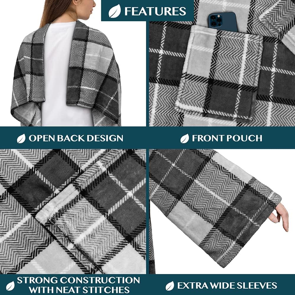 PAVILIA Wearable Blanket with Sleeves for Adult Women Men, Cozy Fleece Warm Wrap Throw with Arms, Gifts for Christmas, Wife