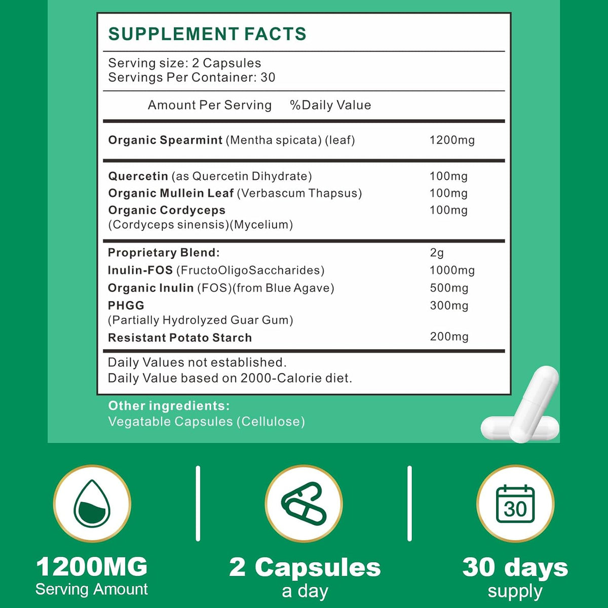 Spearmint Plus Supplement 1200mg - for Digestive, Skin and Stomach Health, Alternative Spearmint Tea- USA Made & Tested - 60 Softgels