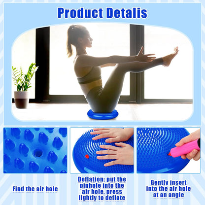 Silipull 2 Pcs Wiggle Seat Inflated Wobble Cushion Flexible Balance Disc with Air Pump for Core Stability Strengthening Improving Posture Physical Exercise