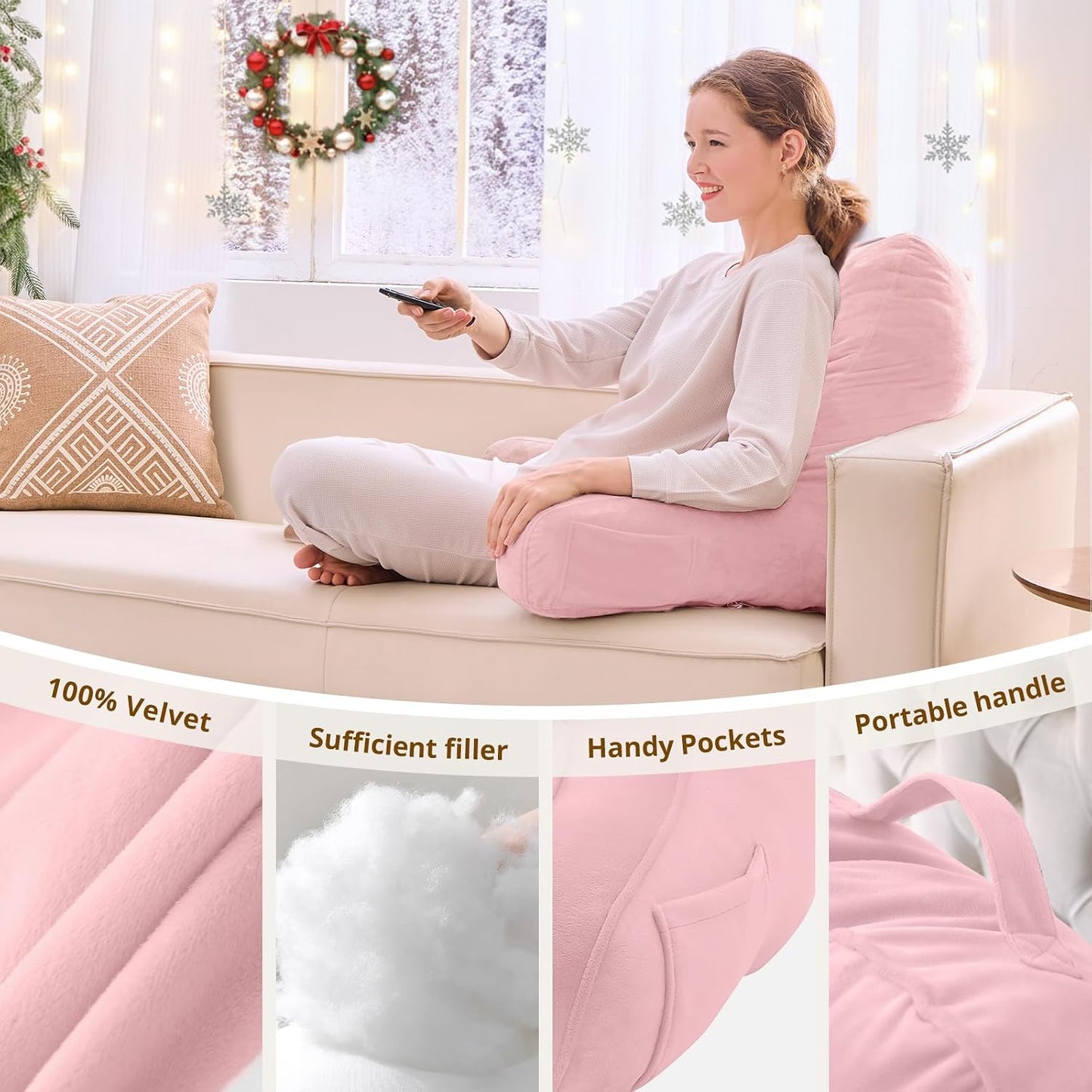 Sasttie Reading Pillows for Sitting in Bed Adult, Back Pillow Bed Sitting Up, Back-Rest Support Cushion for Sit Up on Couch, Sofa, and Floor, Dorm Essentials, Oeko-Tex Certified, Dark Grey
