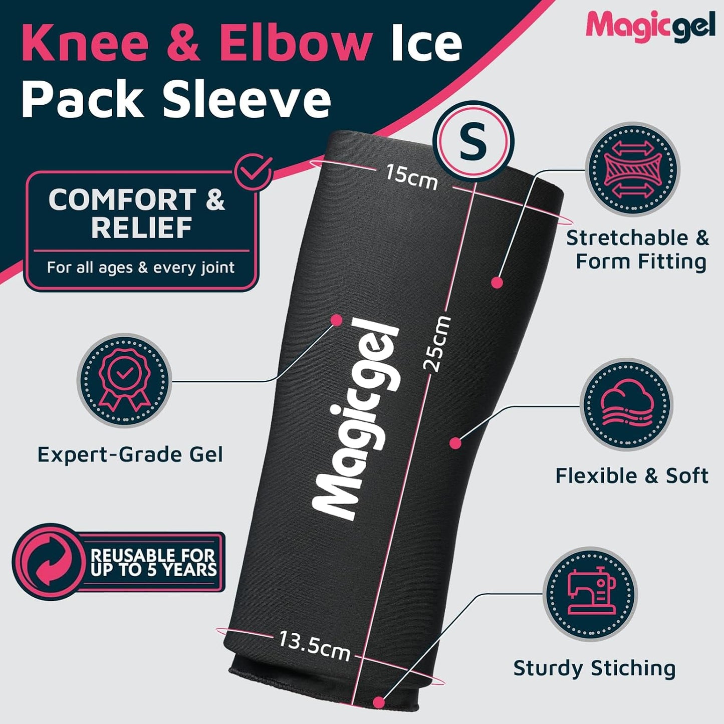 Magic Gel Elbow Ice Pack Wrap – Reusable Knee and Arm Sleeve - Hot & Cold Freeze Therapy Wrap for Targeted Areas – Compact Compression Fit for Knees, Calf, Joints, Tennis