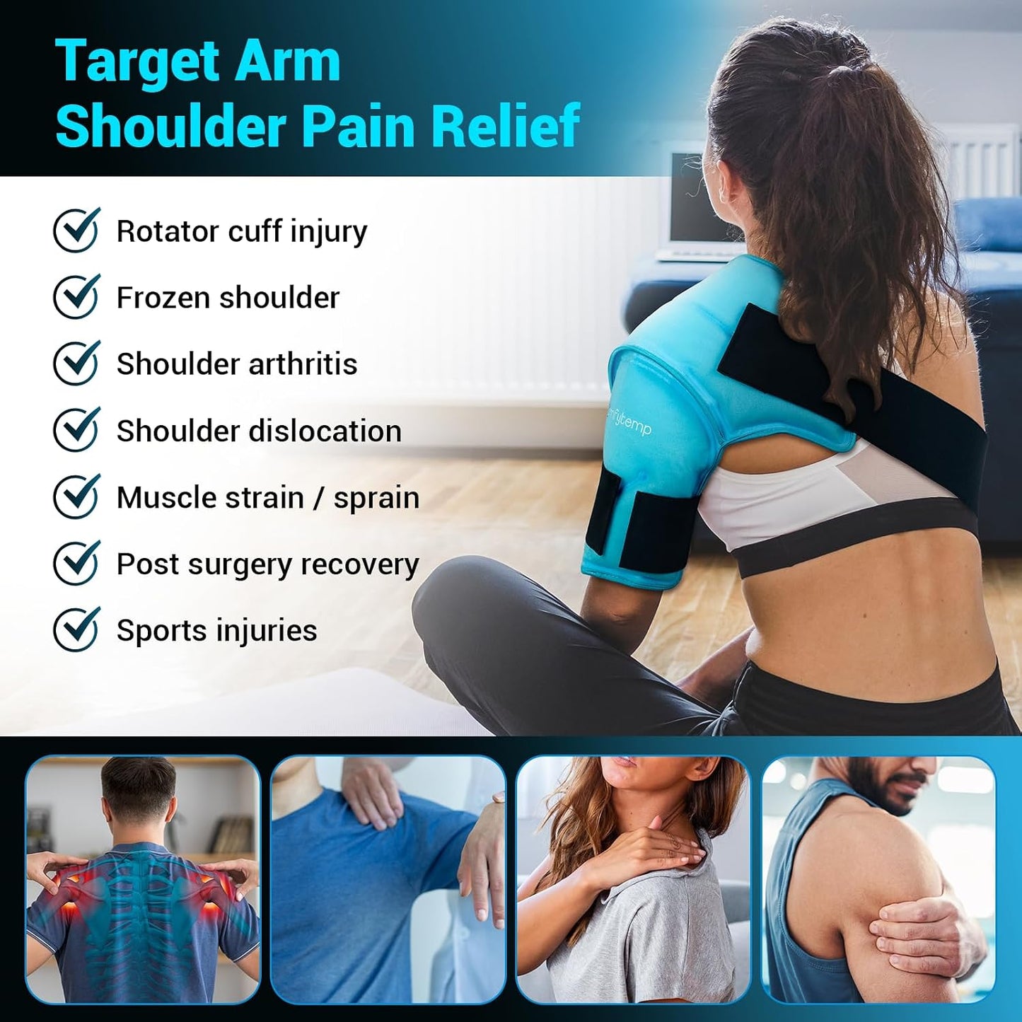 Comfytemp Shoulder Ice Pack Wrap Shoulder Brace Compression Sleeve for Shoulders Pain Relief, 2 Gel Ice Packs for Injuries Reusable, Cold Therapy for Rotator Cuff Recovery, Fathers Day Dad Gifts Men