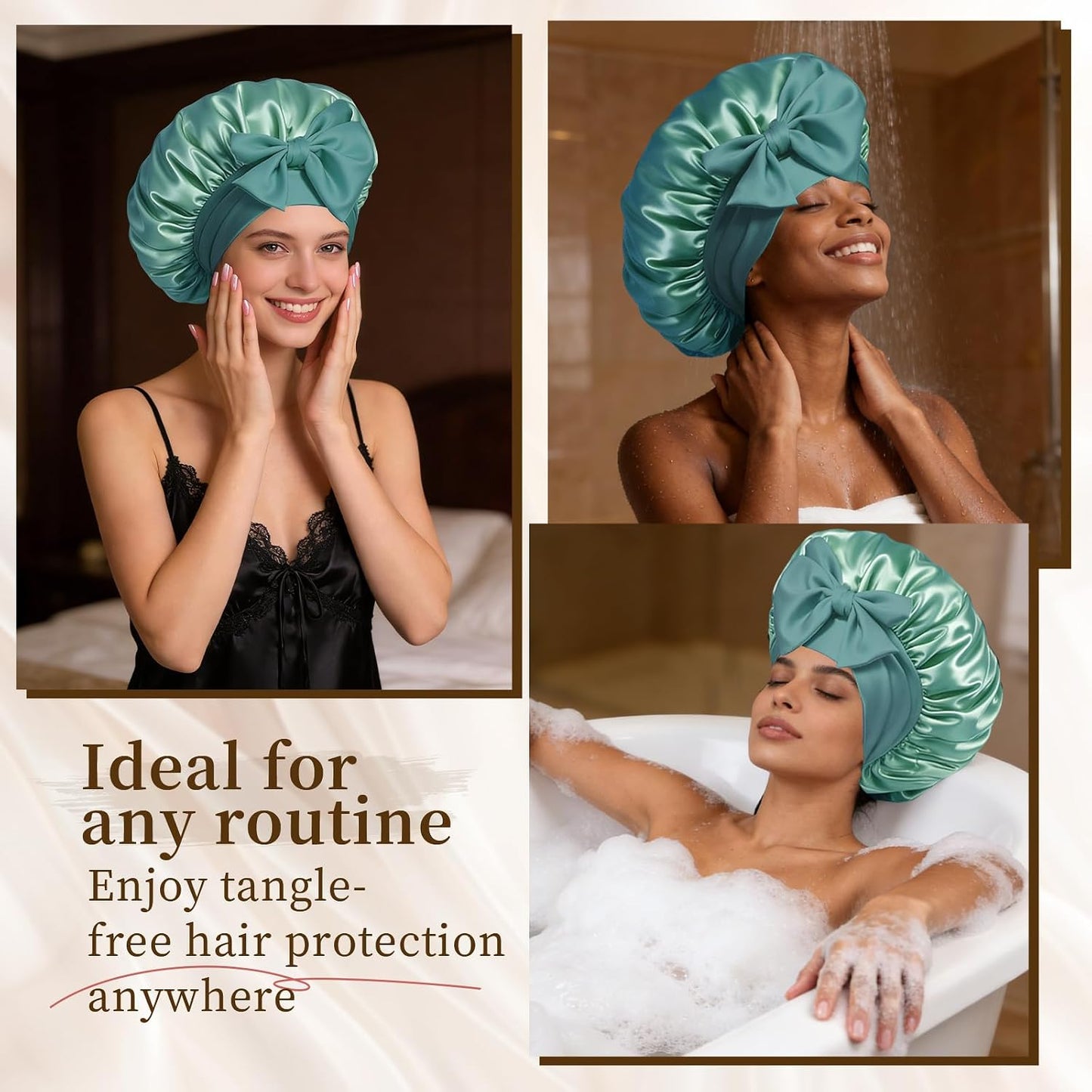 Silk Bonnet for Women, Satin Bonnet for Sleeping, Large Sleep Cap with Elastic Tie Band for Curly Hair