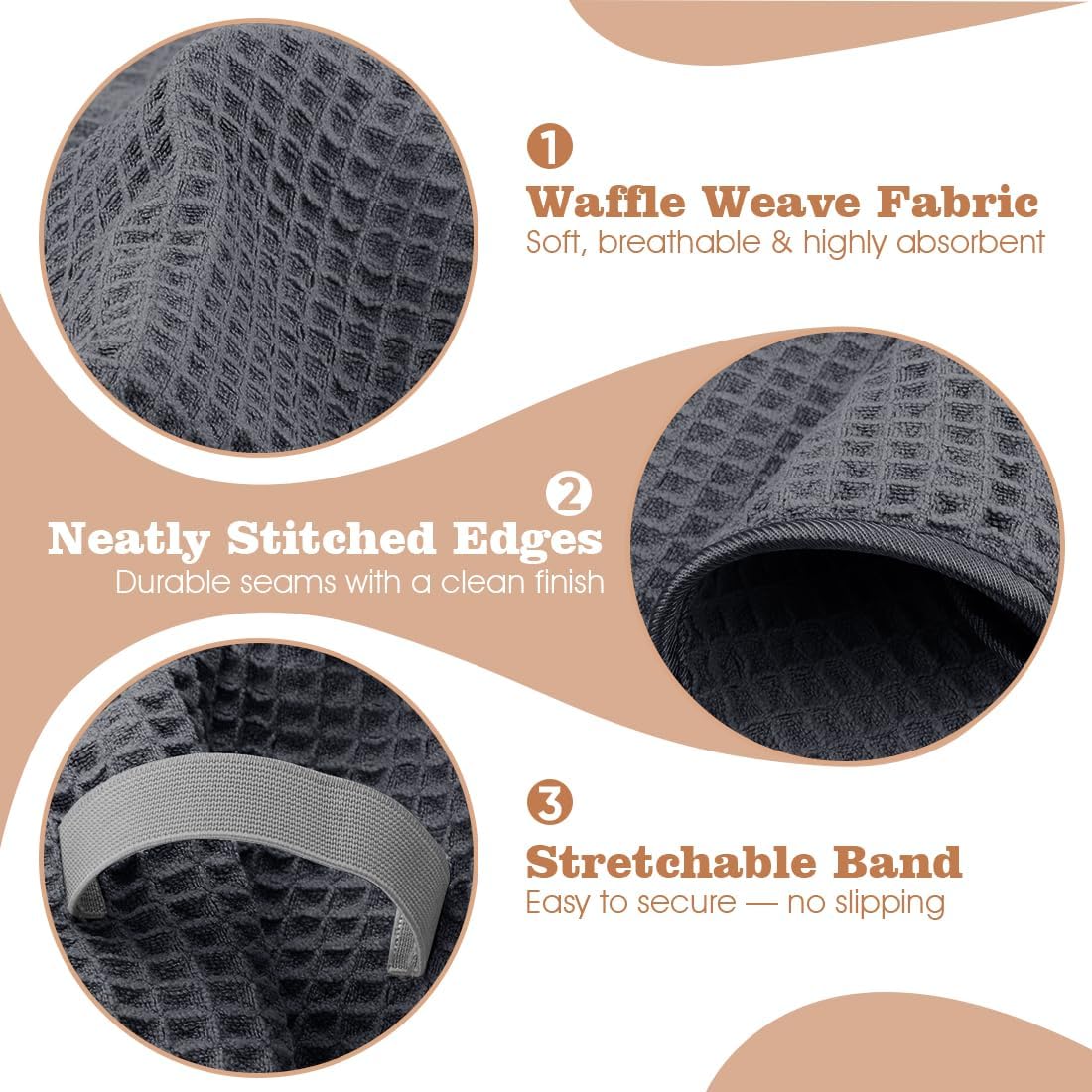 GLIMGLINT 2 Pack Black Microfiber Hair Towel Wrap for Long, Thick, Curly Hair, Super Soft, Fast Drying Waffle Hair Towel Wrap with Elastic Strap 40"X26.5"