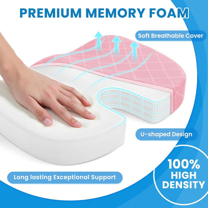 TushGuard Seat Cushion - Memory Foam Sitting Pillow for Office Chair, Car Seat, Airplane, Bleacher - Sciatica & Hip & Coccyx Pain Relief Desk Chair Cushion for Long Sitting Office Workers, Car Drivers