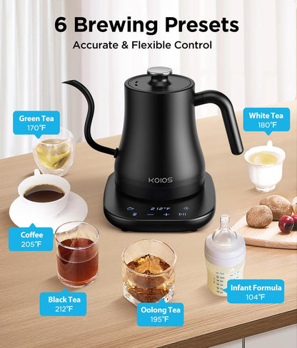 KOIOS Gooseneck Electric Kettle, ±1℉ Temp Control, Mute Mode, 4H Keep Warm