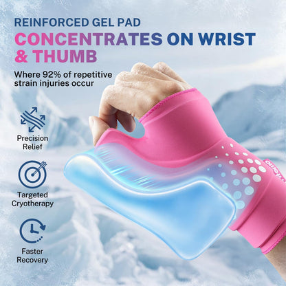 Thumb & Wrist Ice Pack Wrap, Thickened Ice Gel Pad, Ergonomic Fit, Long Lasting Cold & Warm for Carpal Tunnel Relief, Arthritis, Computer Overuse Injuries, Post-Surgery, Post-Workout, Size S/M
