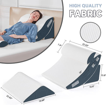 Yojoker 4PCS Orthopedic Bed Wedge Pillow Set for Sleeping, Post Surgery Foam Pillow for Body, Back and Leg Pain Relief, Triangle Adjustable Support Pillow - Acid Reflux, Anti Snoring & GERD Sleeping