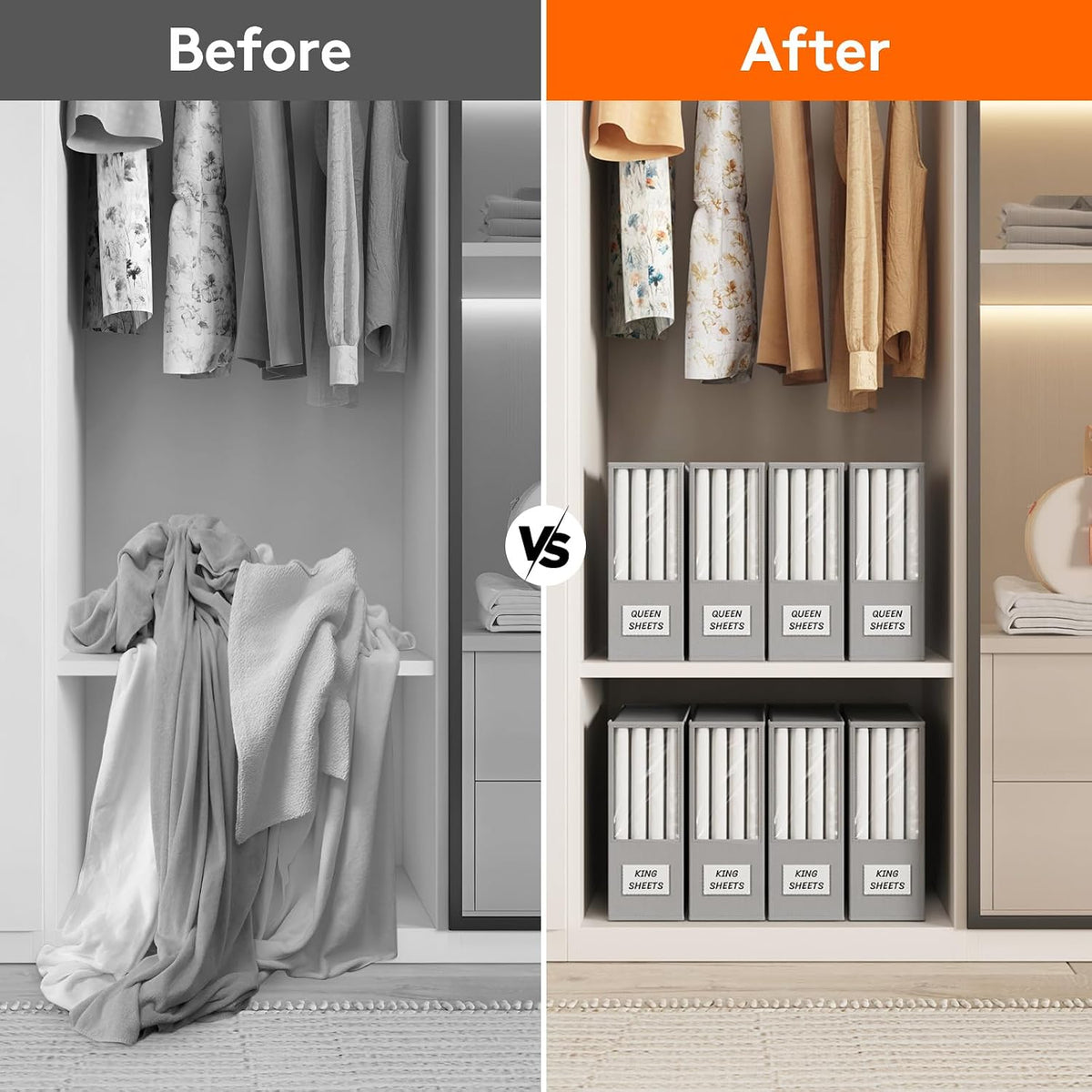 Lifewit Bed Sheet Organizer, Foldable Bedding Sheet Organizers and Storage with Large Clear Window and Label, Sheets Organizer for Linen Closet, Storage Box Bins with Lids for Duvet Cover Set