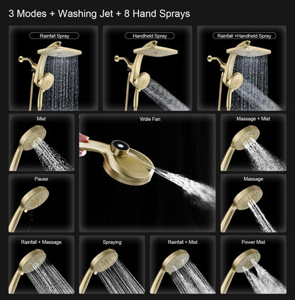 BOZYBO Rain Shower Head with Handheld: High Pressure Shower Heads with Handheld Spray Combo, 12" Rainfall Shower Head and 9 Sprays Hand Showerheads with Magnetic Docking and Power Jets, Black 1.75GPM