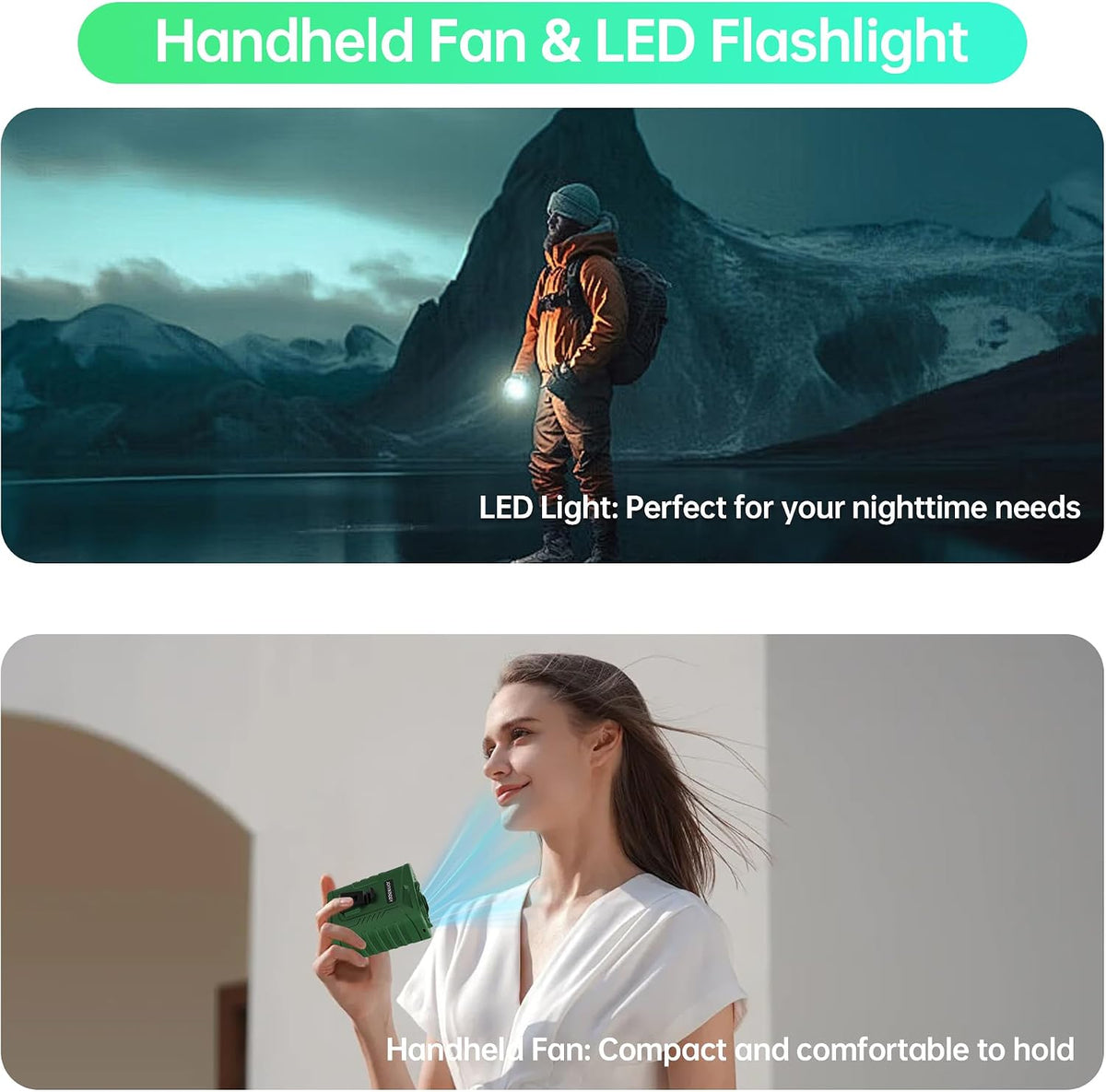 Waist Fan, 5000mAh Rechargeable Belt Clip Fan, 39ft/s Strong Airflow, 5 Speeds, Up to 29H Runtime, Wearable Hands-Free Cooling with LED SOS Light for Outdoor Camping Hiking