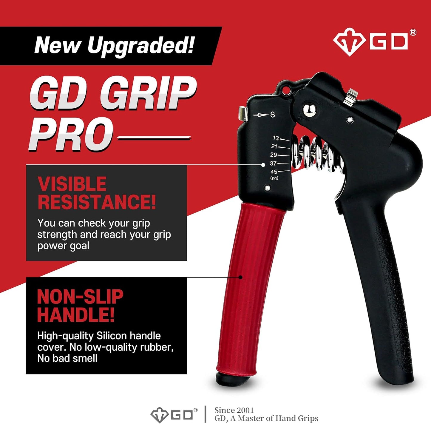 GD Grip Strength Trainer (Premium Adjustable Grip Strengthener for Forearm Training) Wrist and Forearm Strengthener