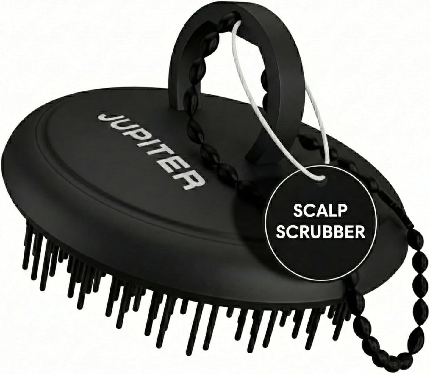 Jupiter Scalp Exfoliator - Scalp Massager Tool for Wet & Dry Hair - Ergonomic Detangler Brush - Dandruff Comb & Scrub to Remove Dandruff & Buildup and Support Circulation - Black/White