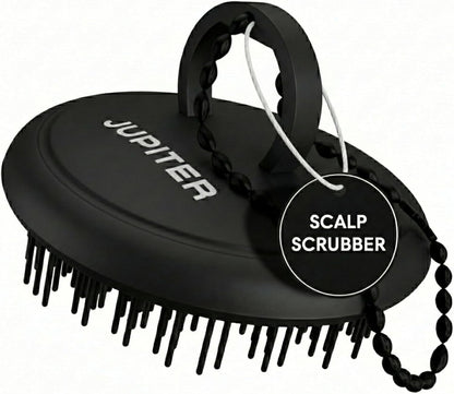 Jupiter Scalp Exfoliator - Scalp Massager Tool for Wet & Dry Hair - Ergonomic Detangler Brush - Dandruff Comb & Scrub to Remove Dandruff & Buildup and Support Circulation - Black/White