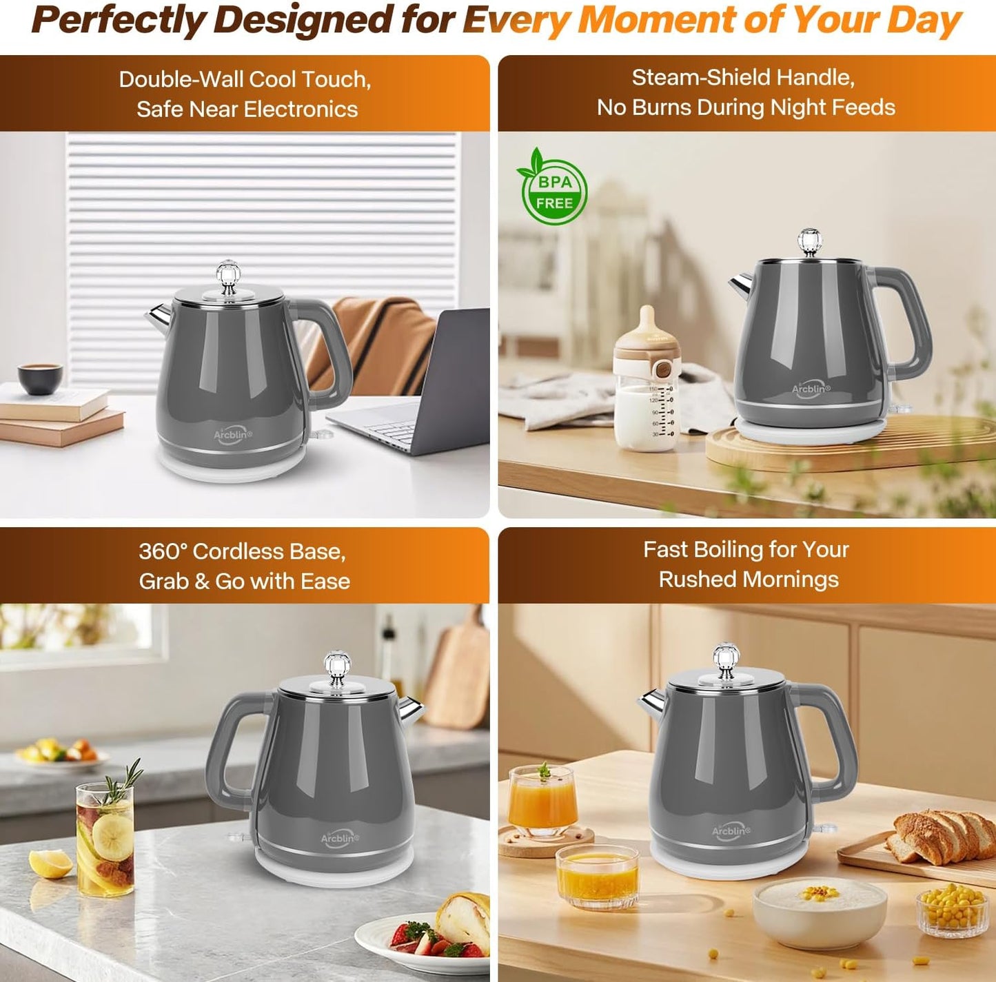 1.8L Electric Kettle, Tea Kettle with Fast Boil 1350W, Pearl White