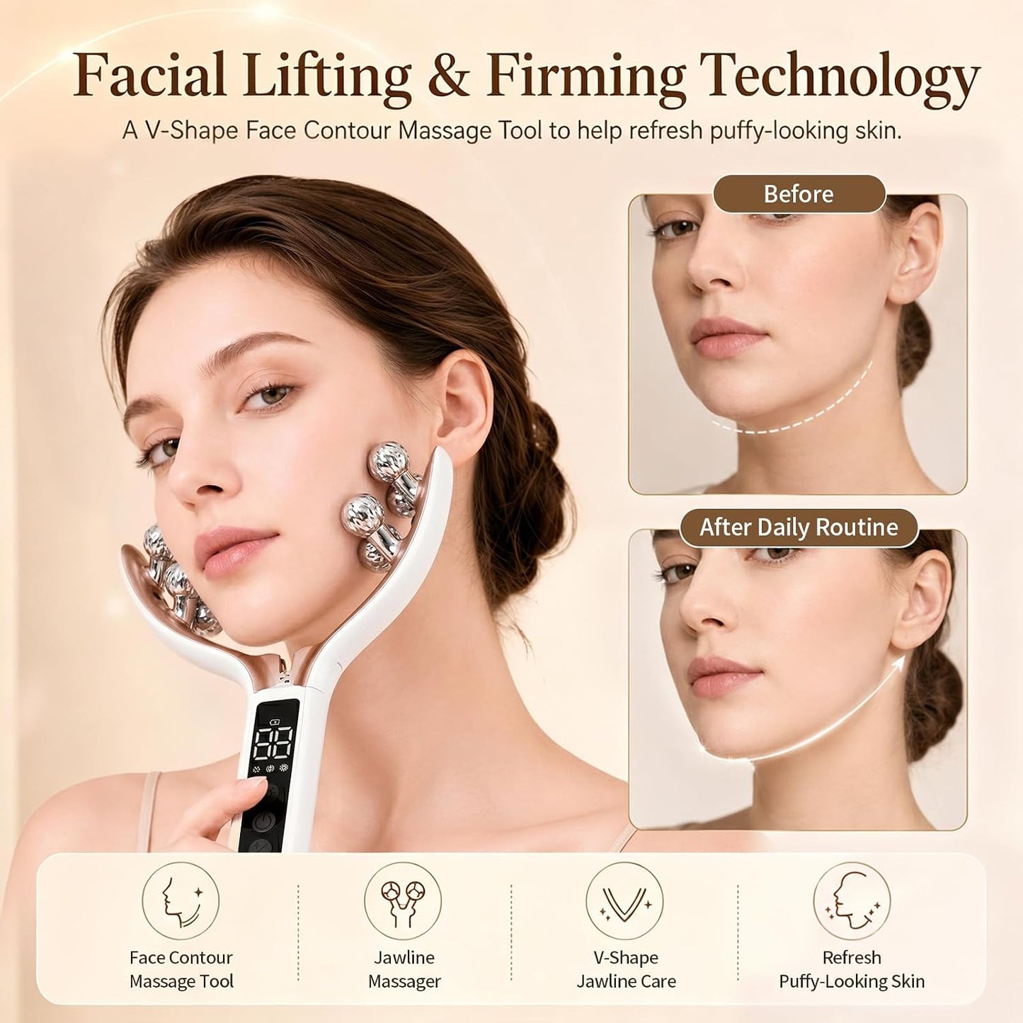 Wireless Face Massager Tool, 8-Roller 3D Face Roller for Women