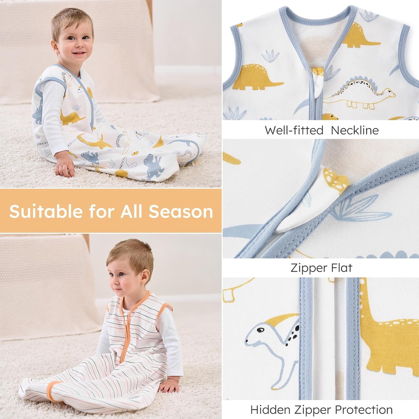 Yoofoss Baby Sleep Sack Baby Wearable Blanket 100% Cotton 2-Way Zipper Toddler Sleeping Sack