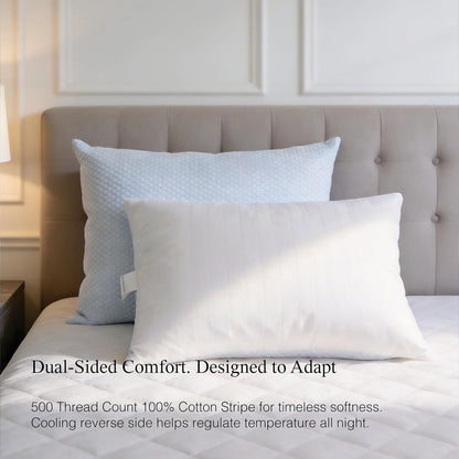 Blue Ridge Home Fashions Luxury Hotel Quality Cooling Pillows Queen Size Set of 2, Soft Touch Firm Support 500 Thread Count Damask Stripe Embroidered 100% Cotton Cover, Down Alternative