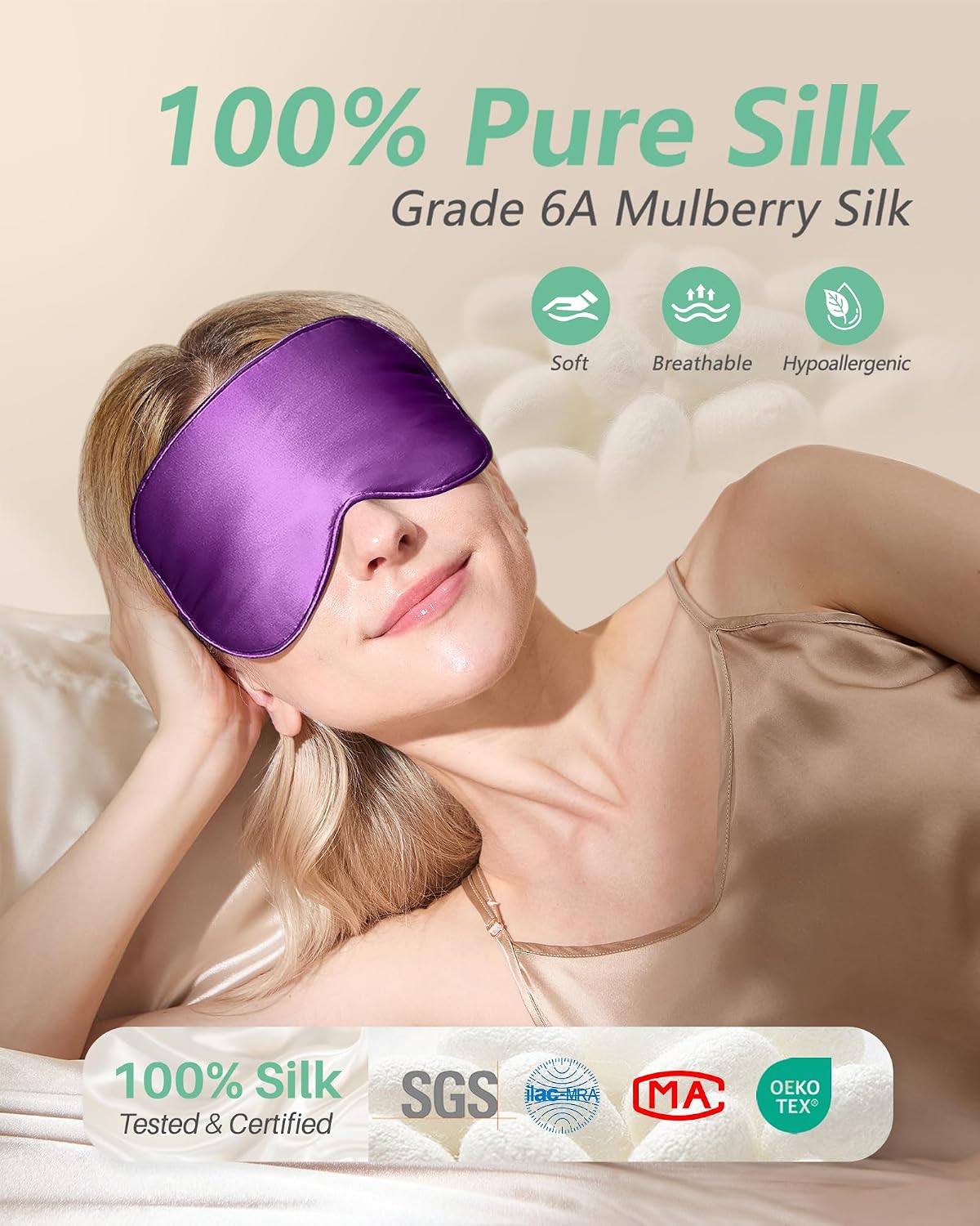 BeeVines 100% Real Mulberry Silk 2 Pack Sleep Mask, Natural Pure Silk Eye Masks with Adjustable Strap for Sleeping, Block Light Eye Sleep Shade Cover, Reduces Puffy Eyes Traveling Gifts