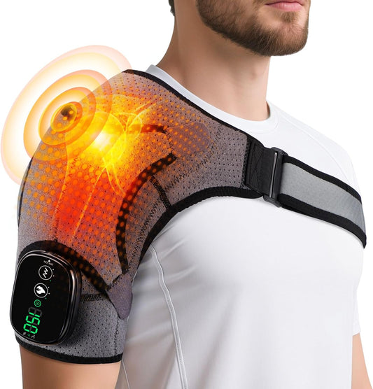 Cordless Shoulder Heating Pad with Vibration for Rotator Cuff Pain Relief, Arm Heated Massage Pad, Shoulder Support Brace with 3 Heating Levels & Vibration, Left or Right