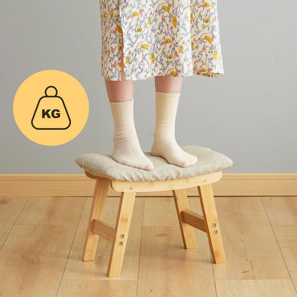 Foot Stool Ottoman Foot Rest Under Desk,Small Stool for Living Room, Bedroom and Kitchen (Brown Legs - Beige Stool Surface)