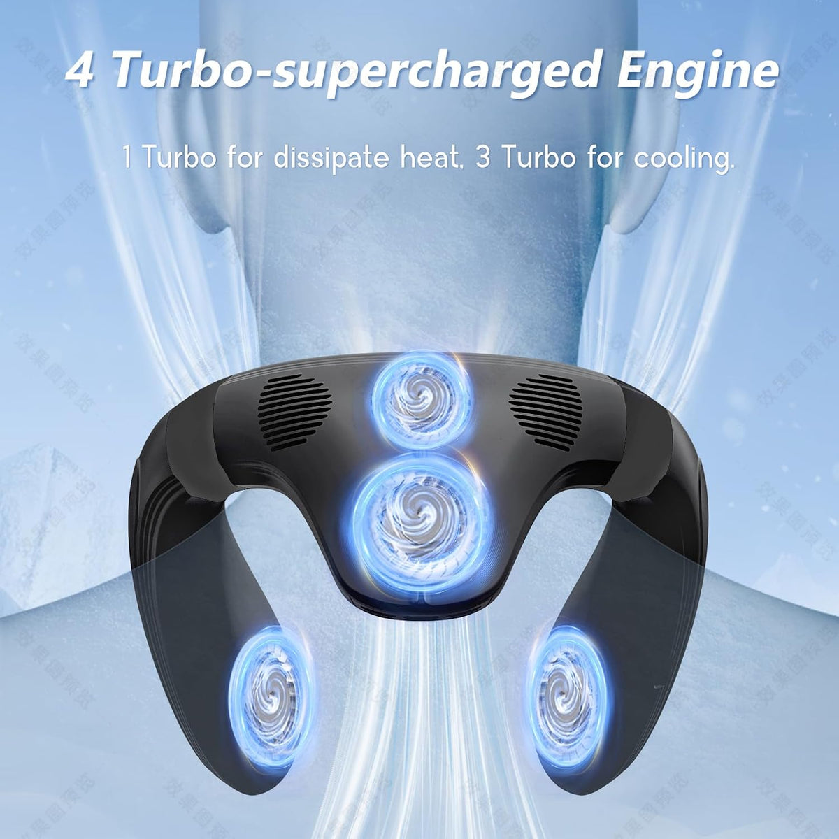 Neck Air Conditioner Fans That Blow Cold Air Cooling Device Wearable Fan, 5200mAh Battery Operated, Black