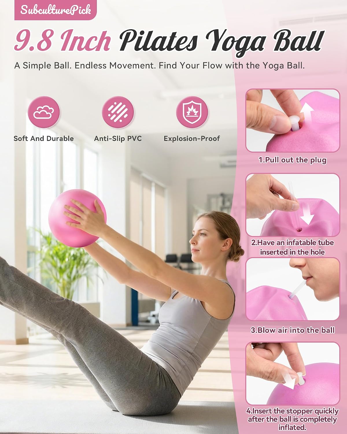 SUBCULTUREPICK Pilates Ring, Silicone Magic Pilates Rings, Lightweight & Durable Flexible Fitness Circle Exercise Equipment for Toning Arms, Thighs,Legs, Core,Yoga & Physical Therapy