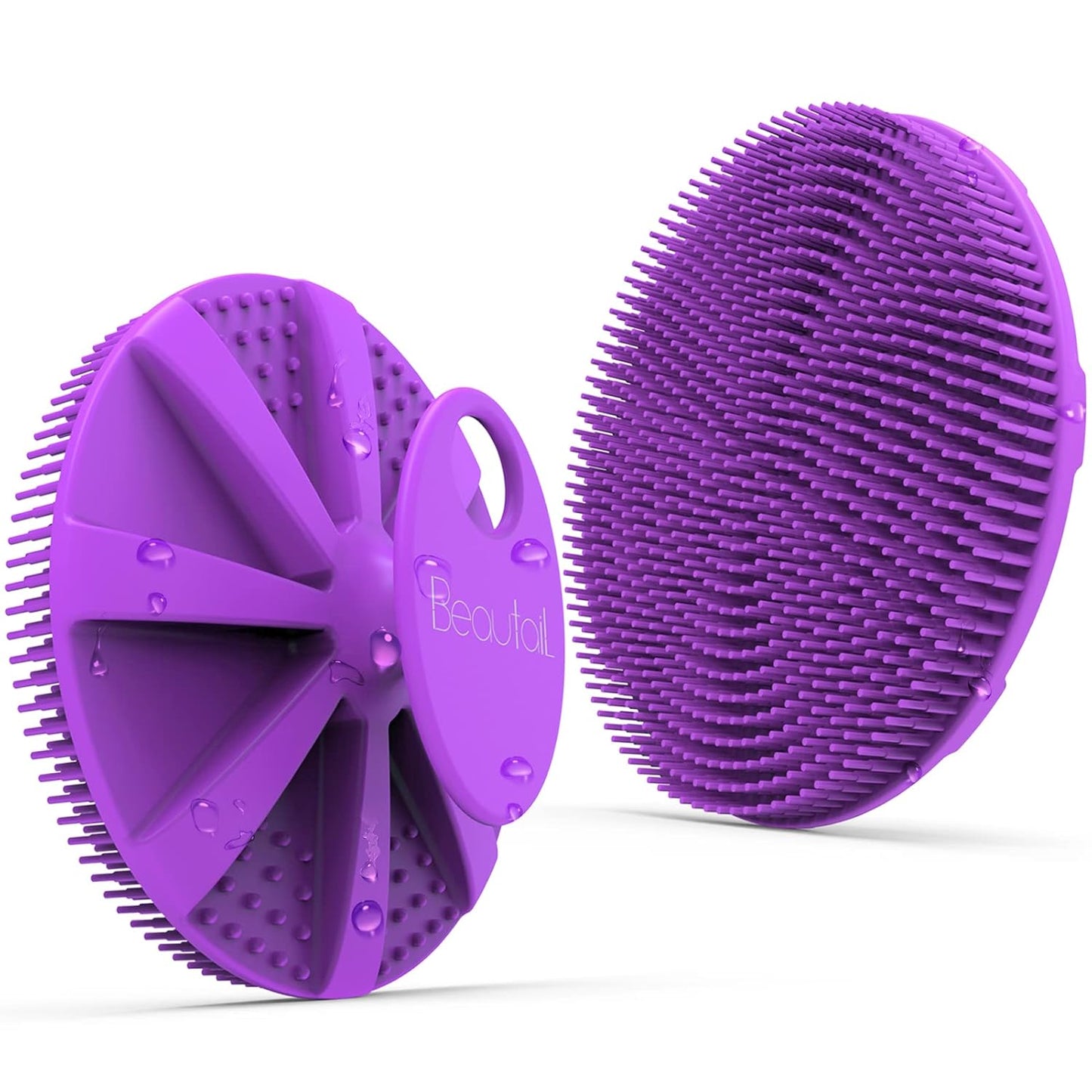 Silicone Body Scrubber 2 Pack, BEAUTAIL Shower Bath Scrubber, More Hygienic Than Traditional Loofah, Lather Nicely, Gentle Exfoliating Brush for Women Men Baby Sensitive Skin, Black+Purple